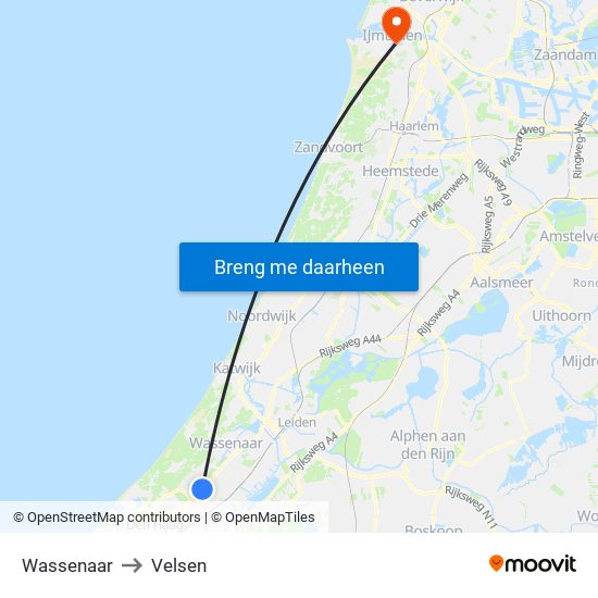 Wassenaar to Velsen map