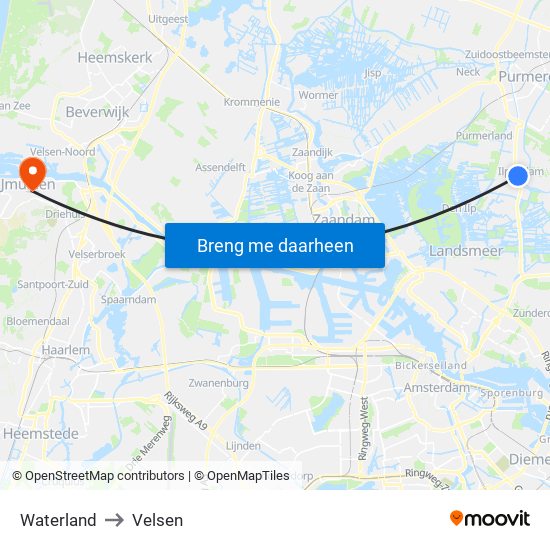 Waterland to Velsen map
