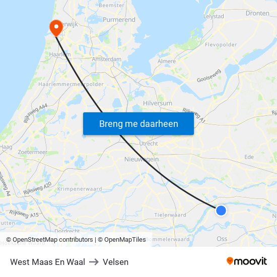 West Maas En Waal to Velsen map