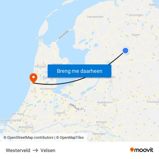 Westerveld to Velsen map