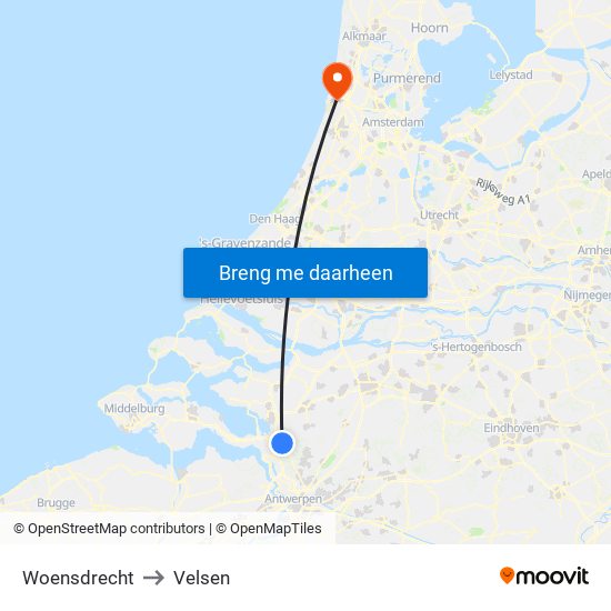 Woensdrecht to Velsen map