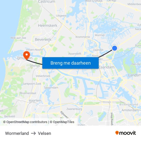 Wormerland to Velsen map
