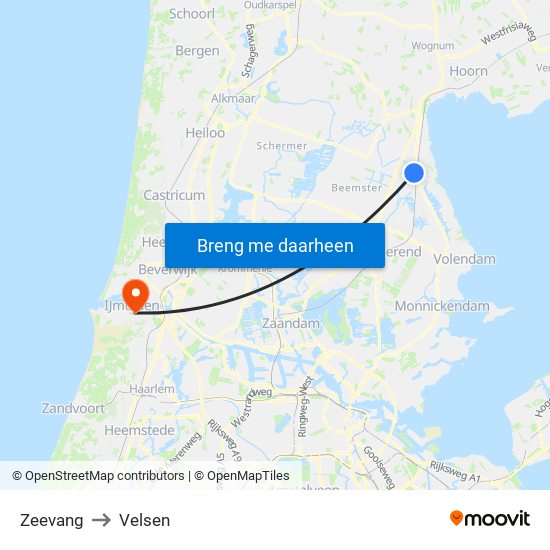 Zeevang to Velsen map