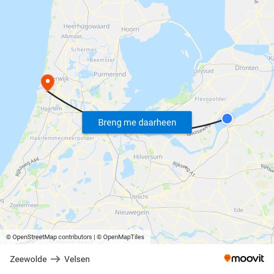Zeewolde to Velsen map