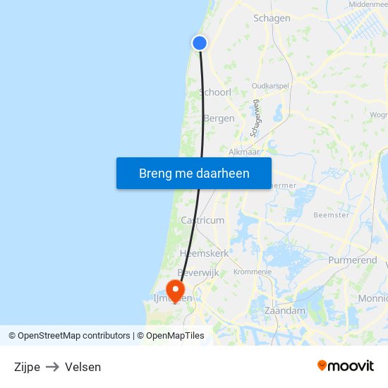 Zijpe to Velsen map