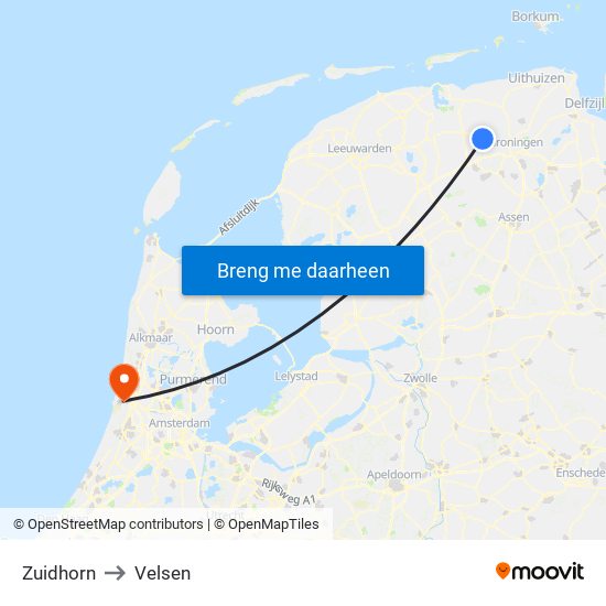 Zuidhorn to Velsen map