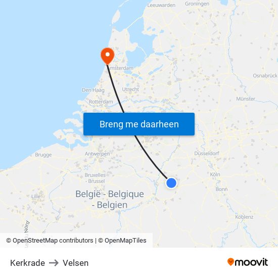 Kerkrade to Velsen map