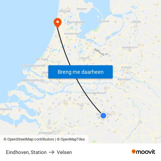 Eindhoven, Station to Velsen map