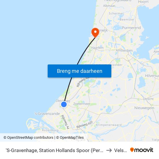 'S-Gravenhage, Station Hollands Spoor (Perron A) to Velsen map