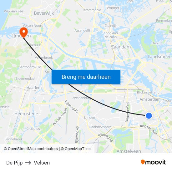 De Pijp to Velsen map
