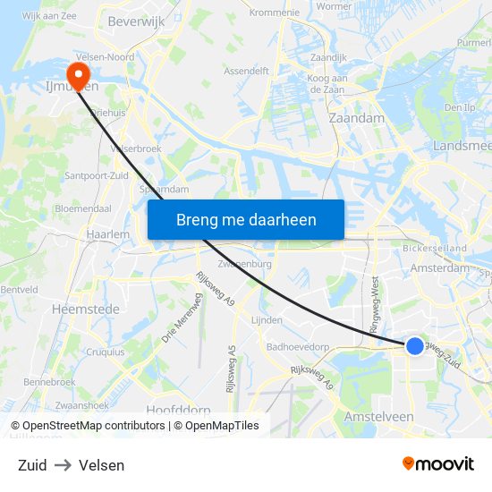 Zuid to Velsen map