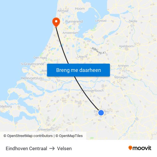 Eindhoven Centraal to Velsen map
