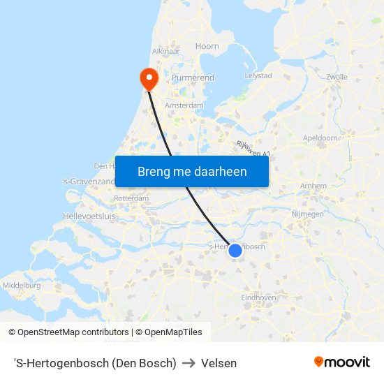 'S-Hertogenbosch (Den Bosch) to Velsen map