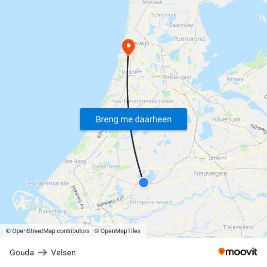 Gouda to Velsen map