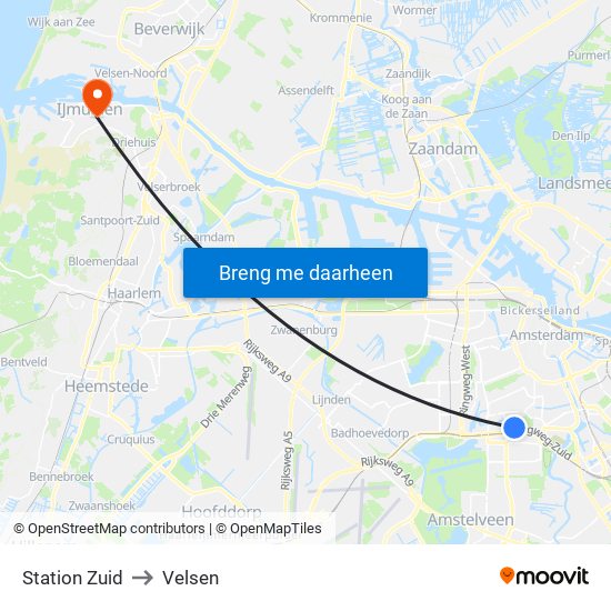 Station Zuid to Velsen map
