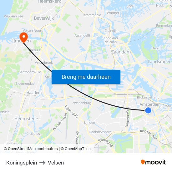 Koningsplein to Velsen map