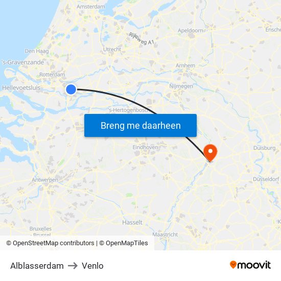 Alblasserdam to Venlo map