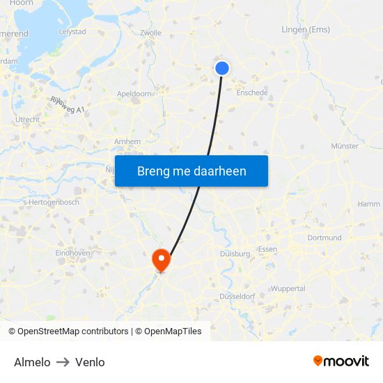 Almelo to Venlo map
