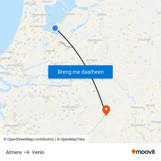 Almere to Venlo map