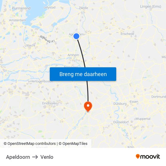 Apeldoorn to Venlo map