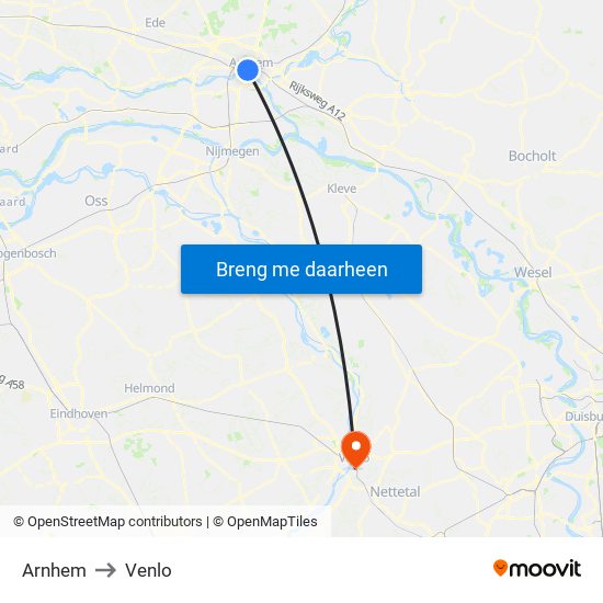 Arnhem to Venlo map