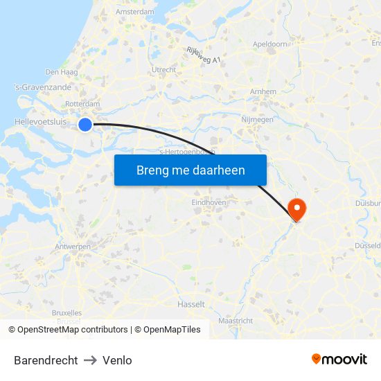 Barendrecht to Venlo map