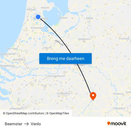 Beemster to Venlo map