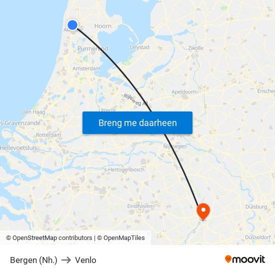 Bergen (Nh.) to Venlo map