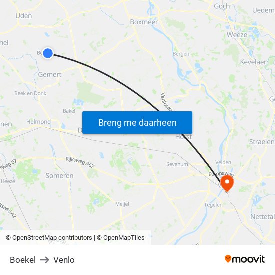 Boekel to Venlo map