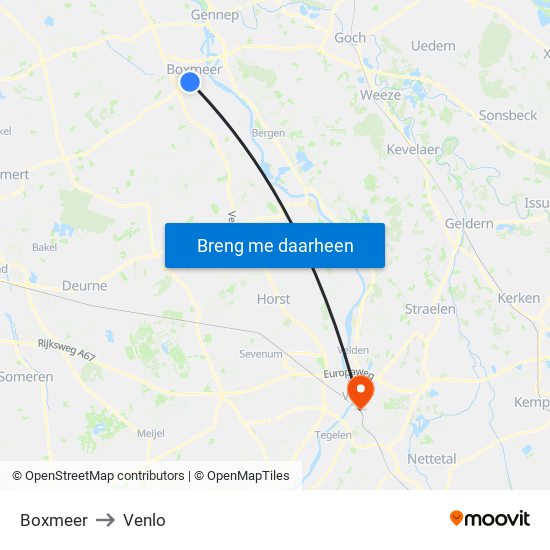 Boxmeer to Venlo map