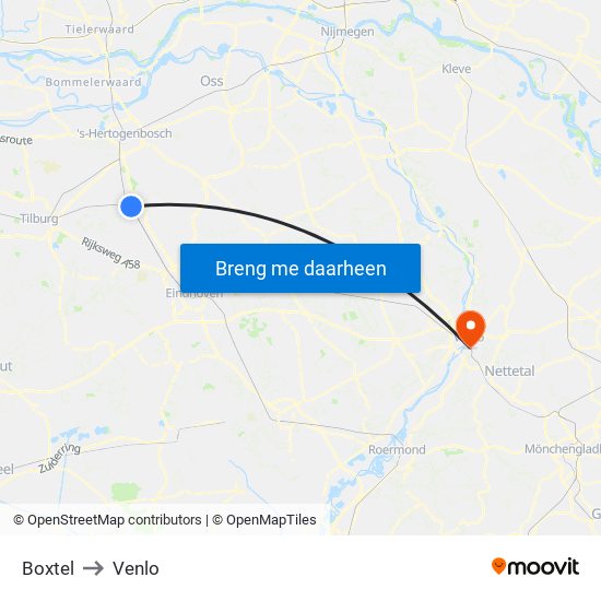 Boxtel to Venlo map