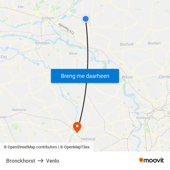 Bronckhorst to Venlo map