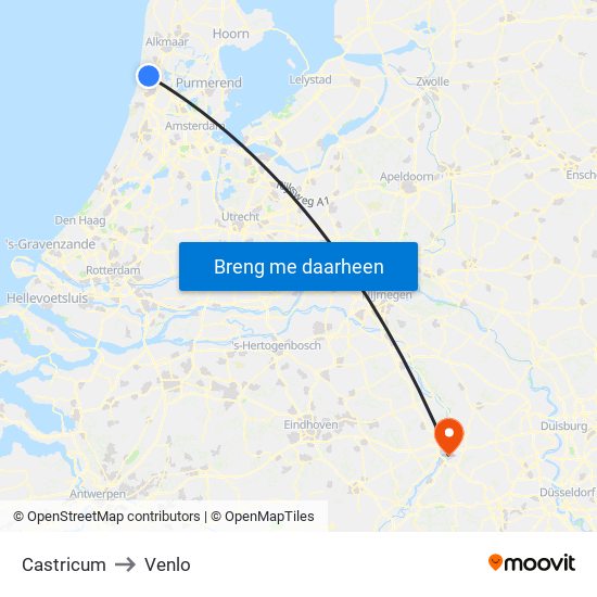 Castricum to Venlo map
