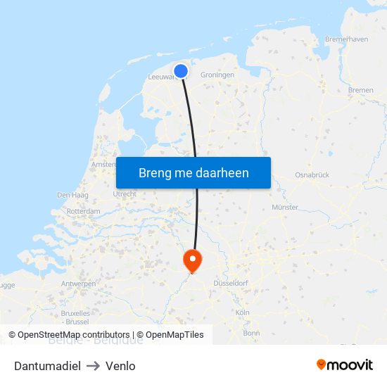 Dantumadiel to Venlo map