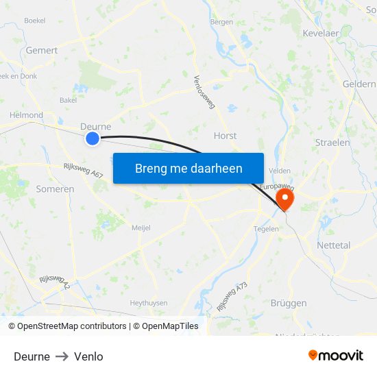 Deurne to Venlo map