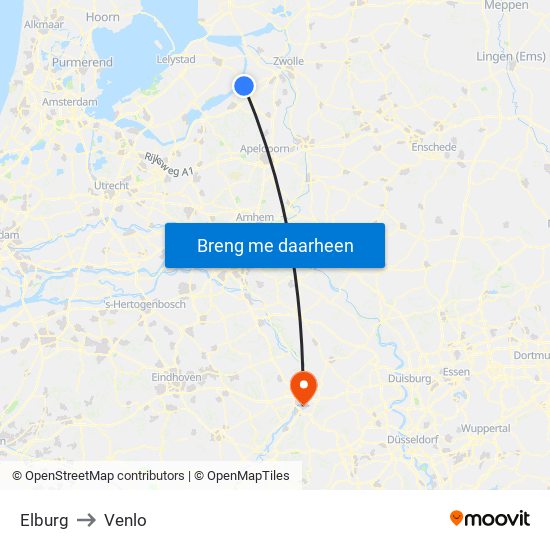 Elburg to Venlo map
