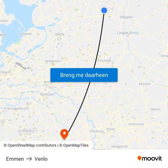 Emmen to Venlo map