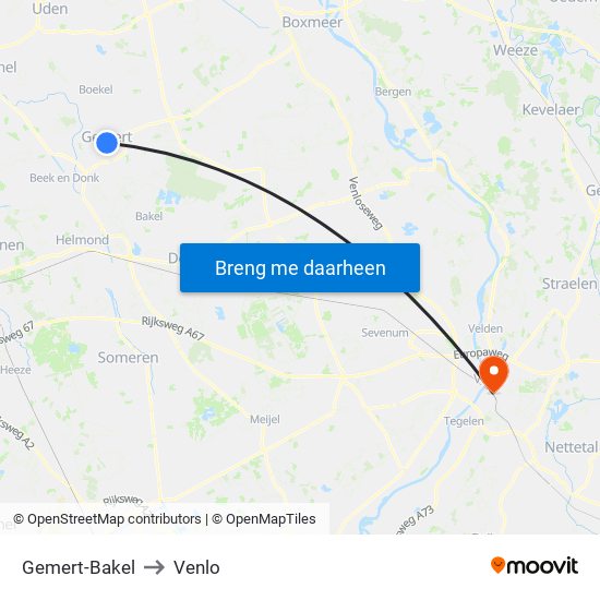 Gemert-Bakel to Venlo map
