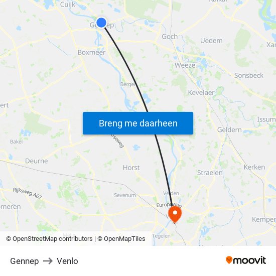 Gennep to Venlo map