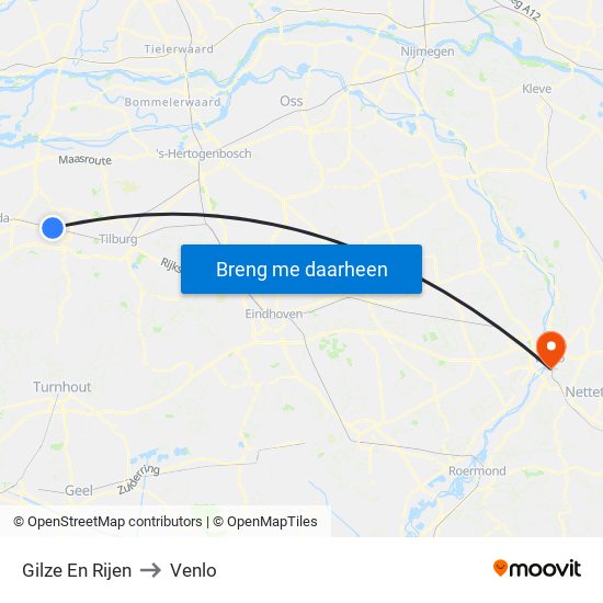 Gilze En Rijen to Venlo map