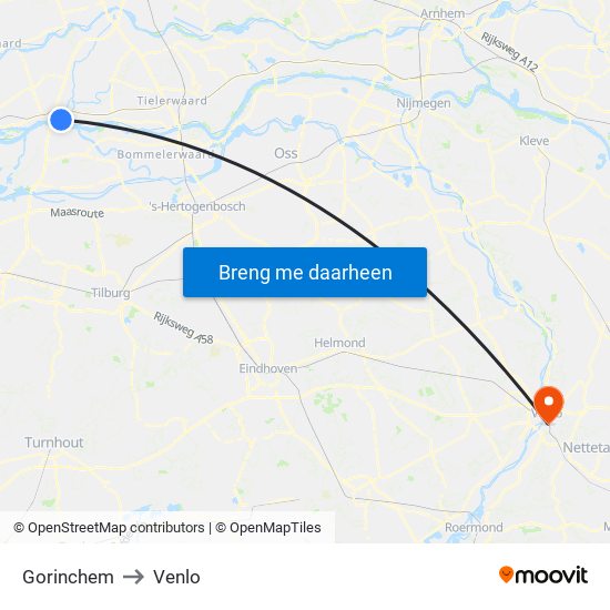 Gorinchem to Venlo map