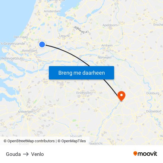 Gouda to Venlo map