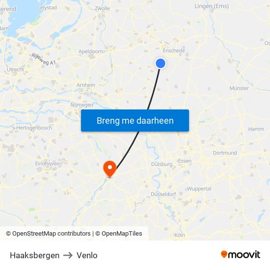 Haaksbergen to Venlo map