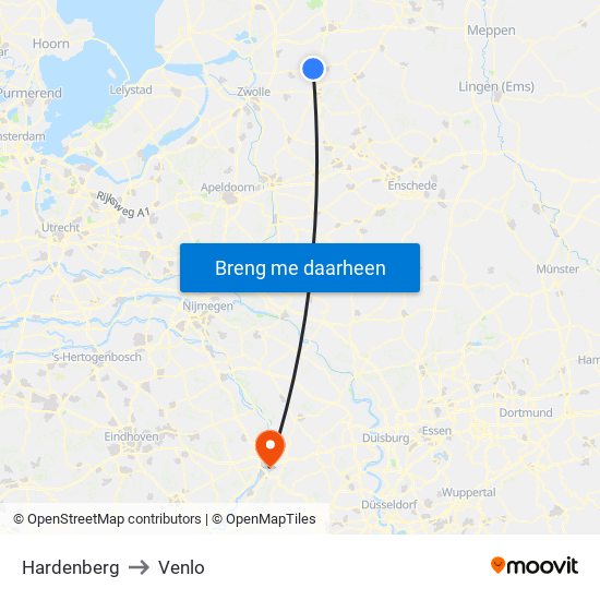 Hardenberg to Venlo map