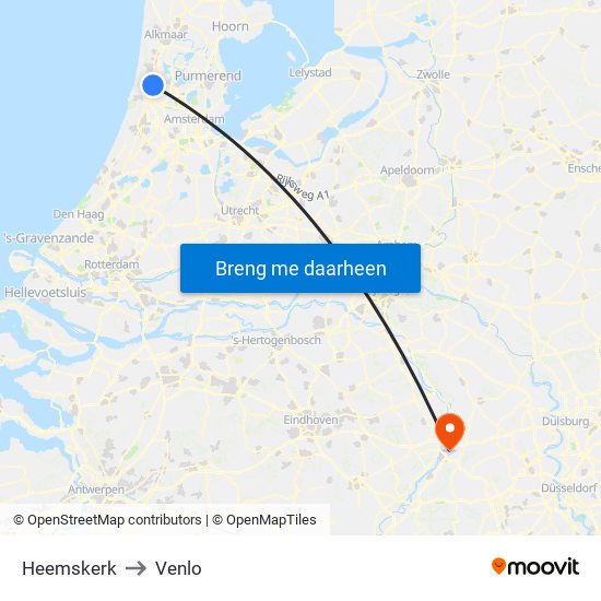 Heemskerk to Venlo map