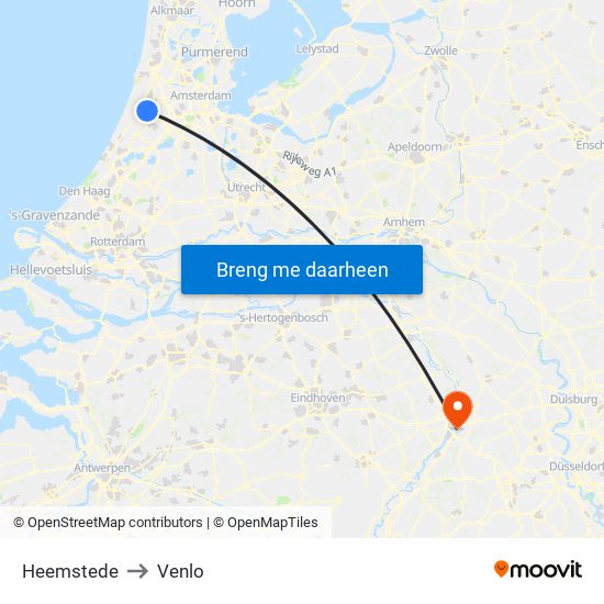 Heemstede to Venlo map
