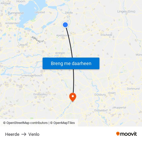 Heerde to Venlo map