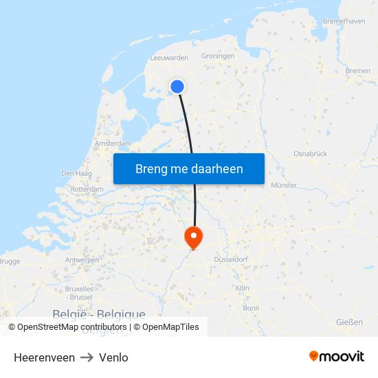 Heerenveen to Venlo map