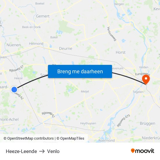 Heeze-Leende to Venlo map