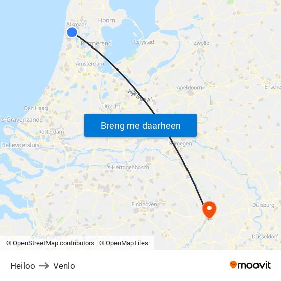 Heiloo to Venlo map